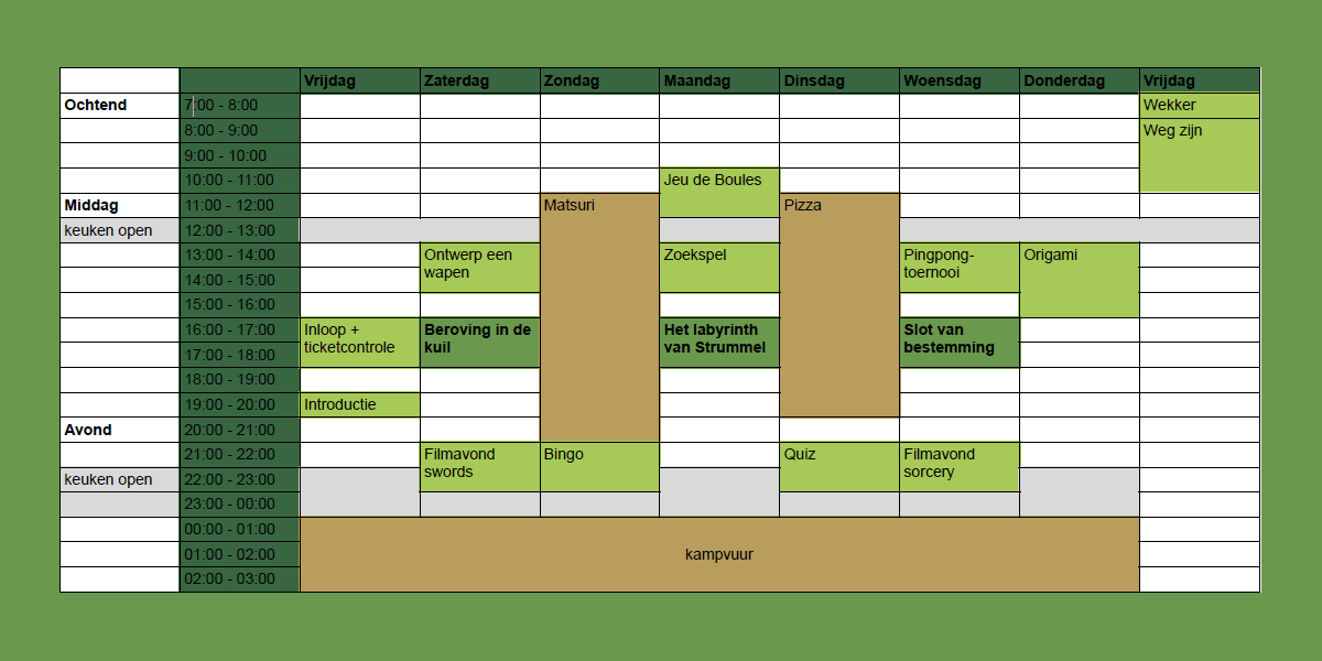 weekschema Kodama Camp